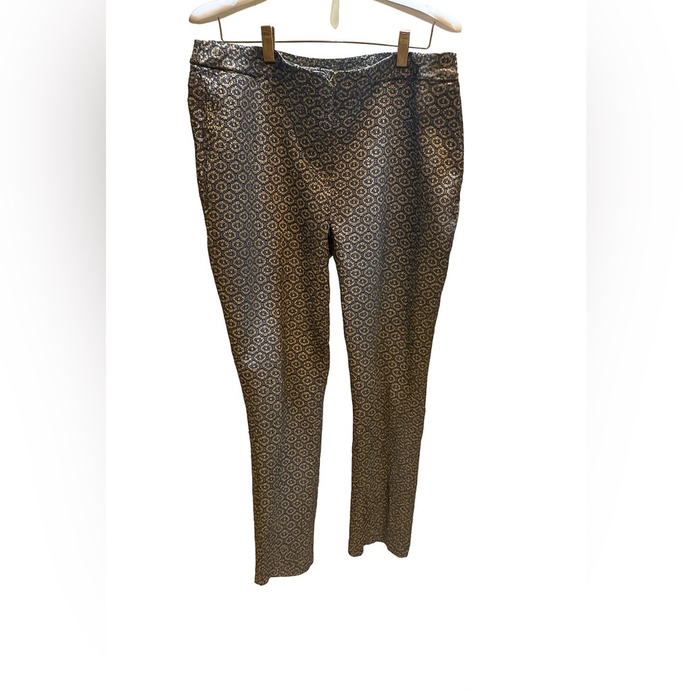 Chico’s Brown & Black Jacquard Slim Ankle Pants Stretch Dress Trousers - Picture 2 of 7